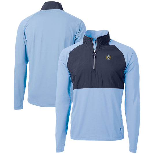 Men's Cutter & Buck  Carolina Blue North Carolina Tar Heels DryTec Adapt Eco Knit Hybrid Recycled Raglan Quarter-Zip Jacket