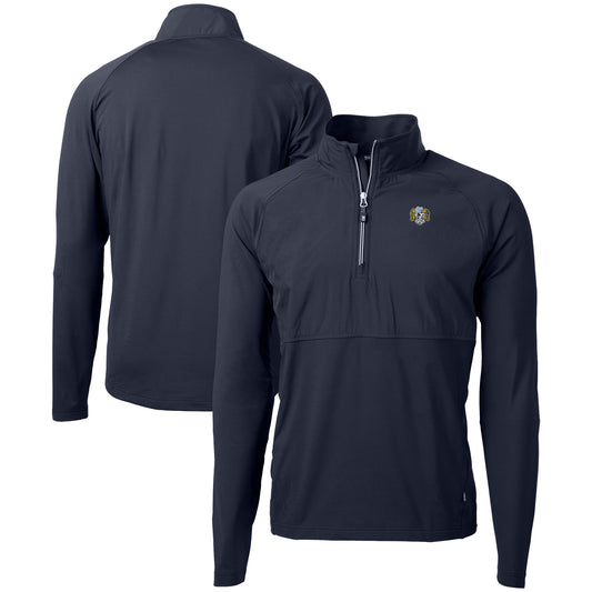 Men's Cutter & Buck  Navy North Carolina Tar Heels DryTec Adapt Eco Knit Hybrid Recycled Raglan Quarter-Zip Jacket