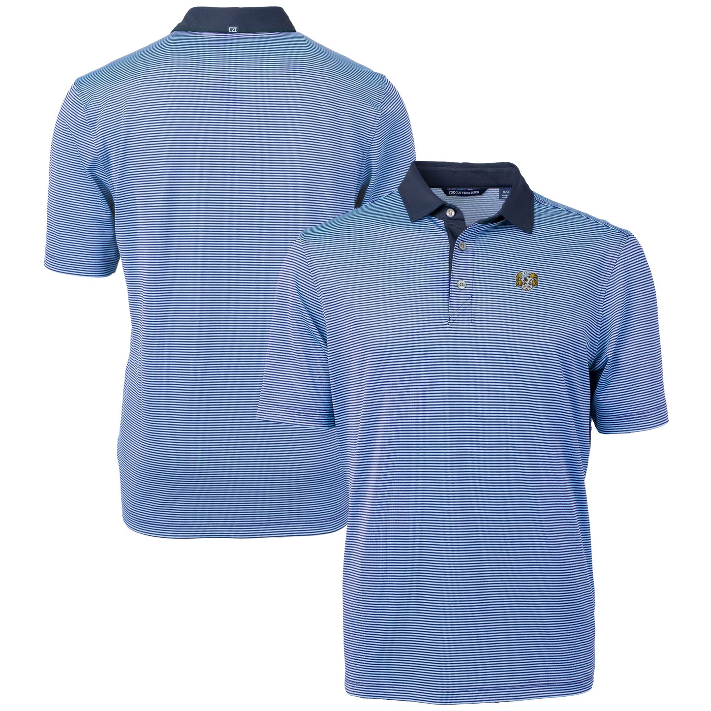 Men's Cutter & Buck Carolina Blue/Navy North Carolina Tar Heels Vault DryTec Virtue Eco Pique Micro Stripe Recycled Polo