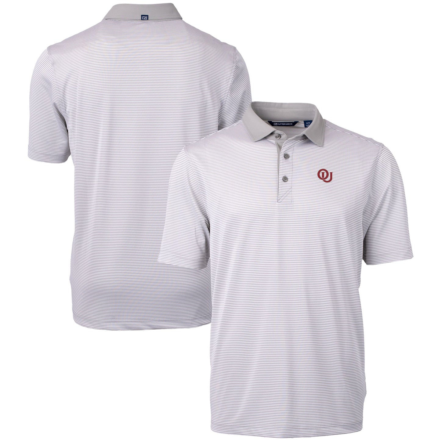 Men's Cutter & Buck  Gray/White Oklahoma Sooners Vault DryTec Virtue Eco Pique Micro Stripe Recycled Polo