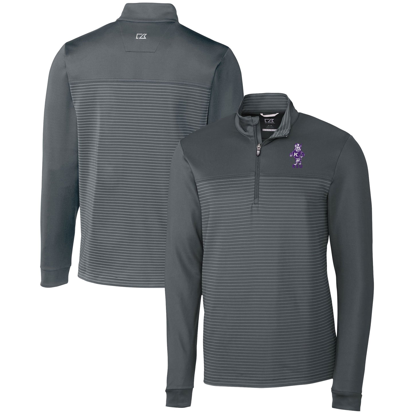 Men's Cutter & Buck  Gray Kansas State Wildcats Vault DryTec Traverse Stripe Stretch Quarter-Zip Pullover