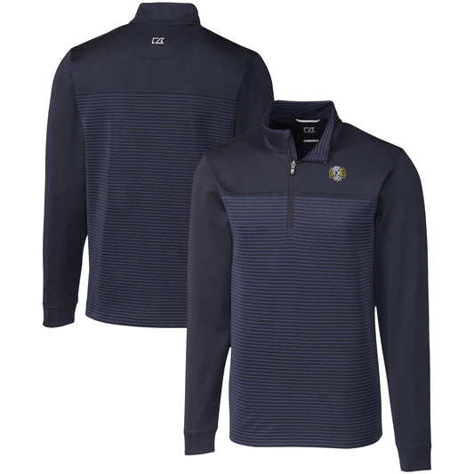 Men's Cutter & Buck  Navy North Carolina Tar Heels Vault DryTec Traverse Stripe Stretch Quarter-Zip Pullover