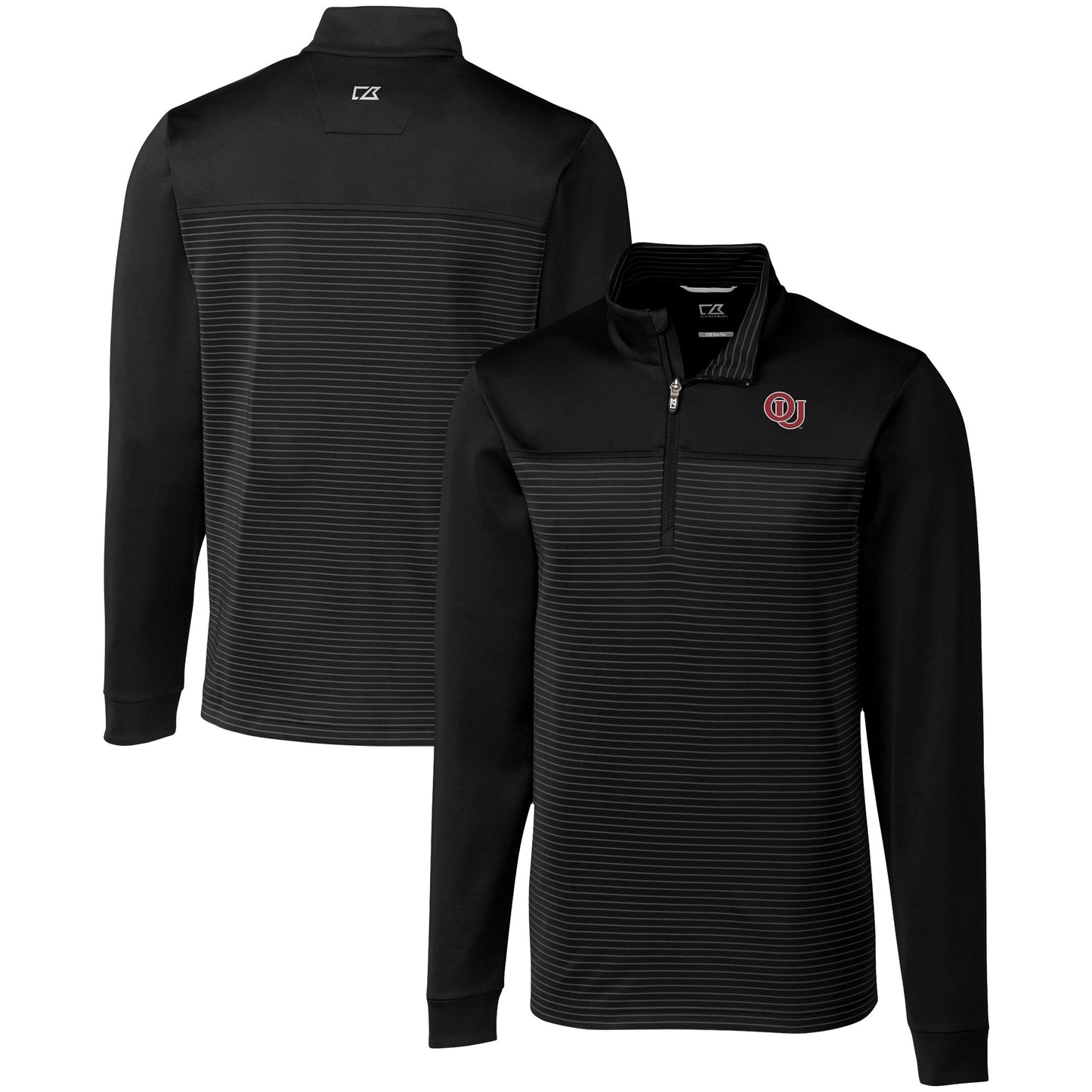 Men's Cutter & Buck  Black Oklahoma Sooners Vault DryTec Traverse Stripe Stretch Quarter-Zip Pullover