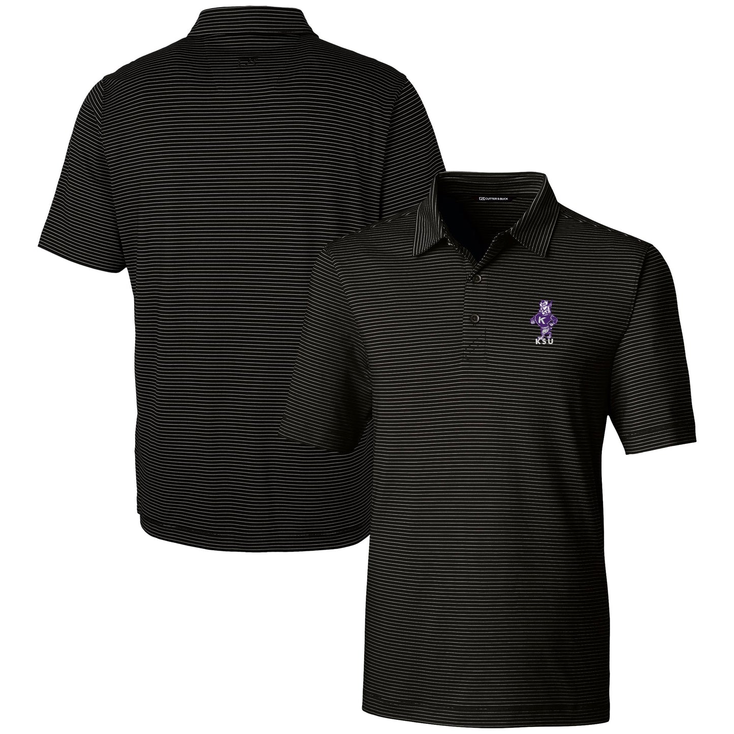 Men's Cutter & Buck  Black Kansas State Wildcats Vault Forge Pencil Stripe Stretch Polo
