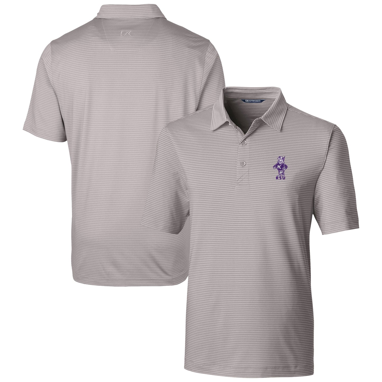 Men's Cutter & Buck  Gray Kansas State Wildcats Vault Forge Pencil Stripe Stretch Polo
