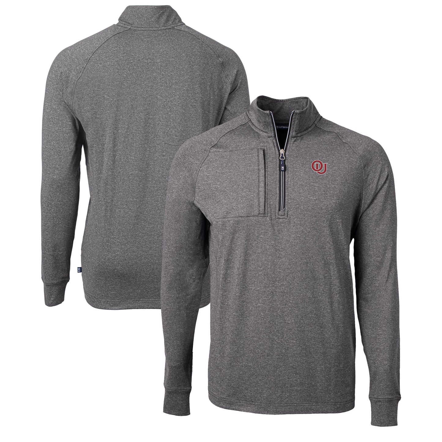 Men's Cutter & Buck  Heather Black Oklahoma Sooners Vault Adapt Eco Knit Heathered Recycled Raglan Quarter-Zip Top