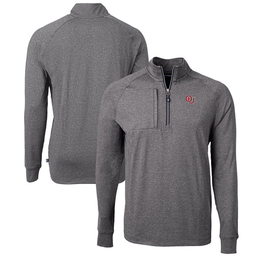 Men's Cutter & Buck  Heather Black Oklahoma Sooners Vault Adapt Eco Knit Heathered Recycled Raglan Quarter-Zip Top