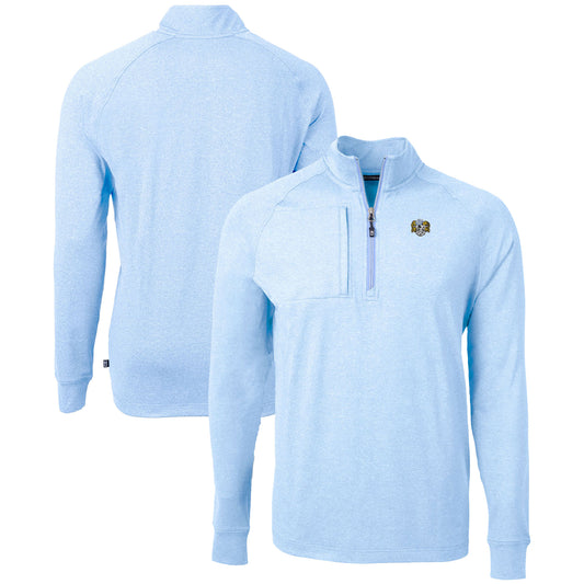 Men's Cutter & Buck  Heather Carolina Blue North Carolina Tar Heels Vault Adapt Eco Knit Heathered Recycled Raglan Quarter-Zip Top