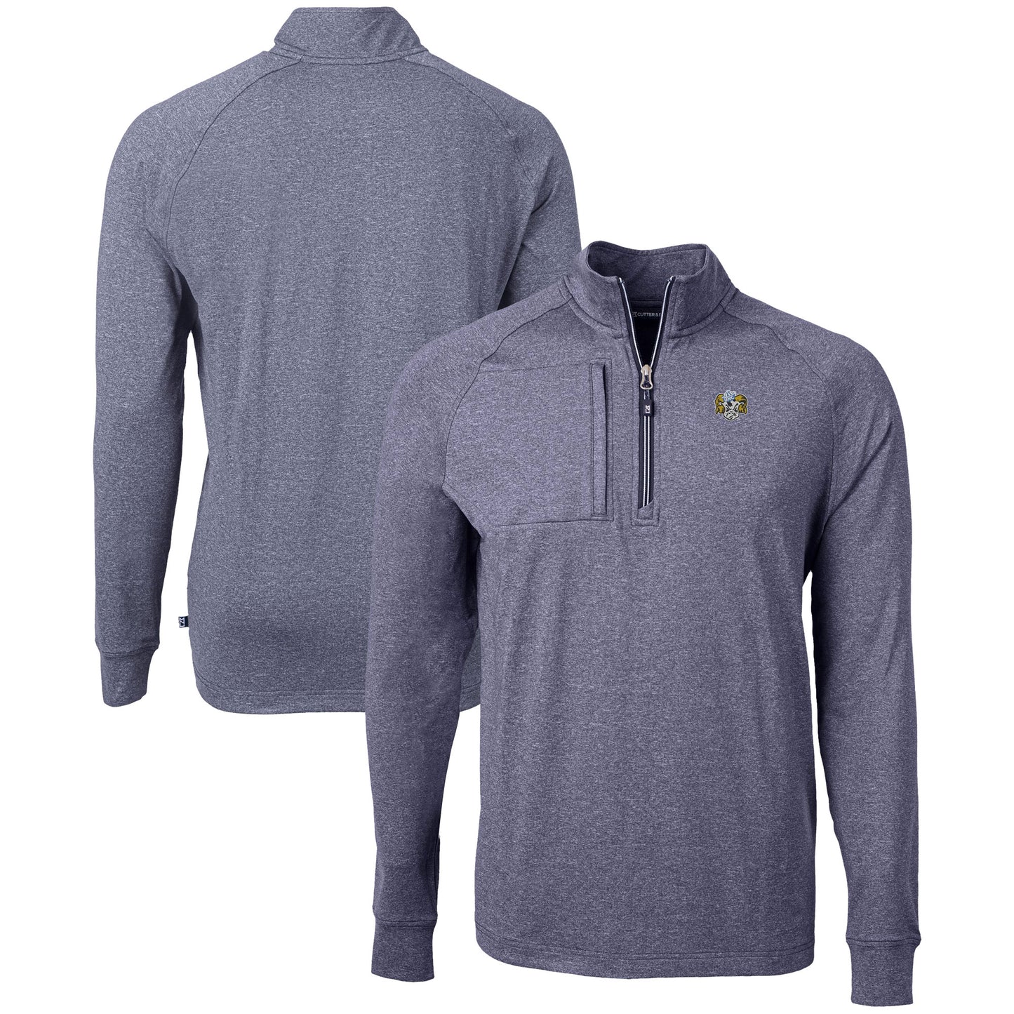 Men's Cutter & Buck  Heather Navy North Carolina Tar Heels Vault Adapt Eco Knit Heathered Recycled Raglan Quarter-Zip Top