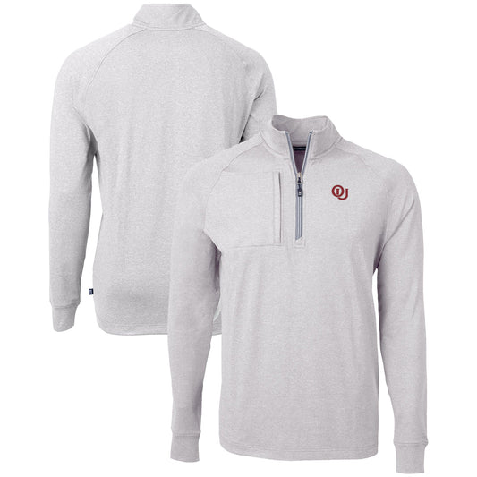 Men's Cutter & Buck  Heather Gray Oklahoma Sooners Vault Adapt Eco Knit Heathered Recycled Raglan Quarter-Zip Top