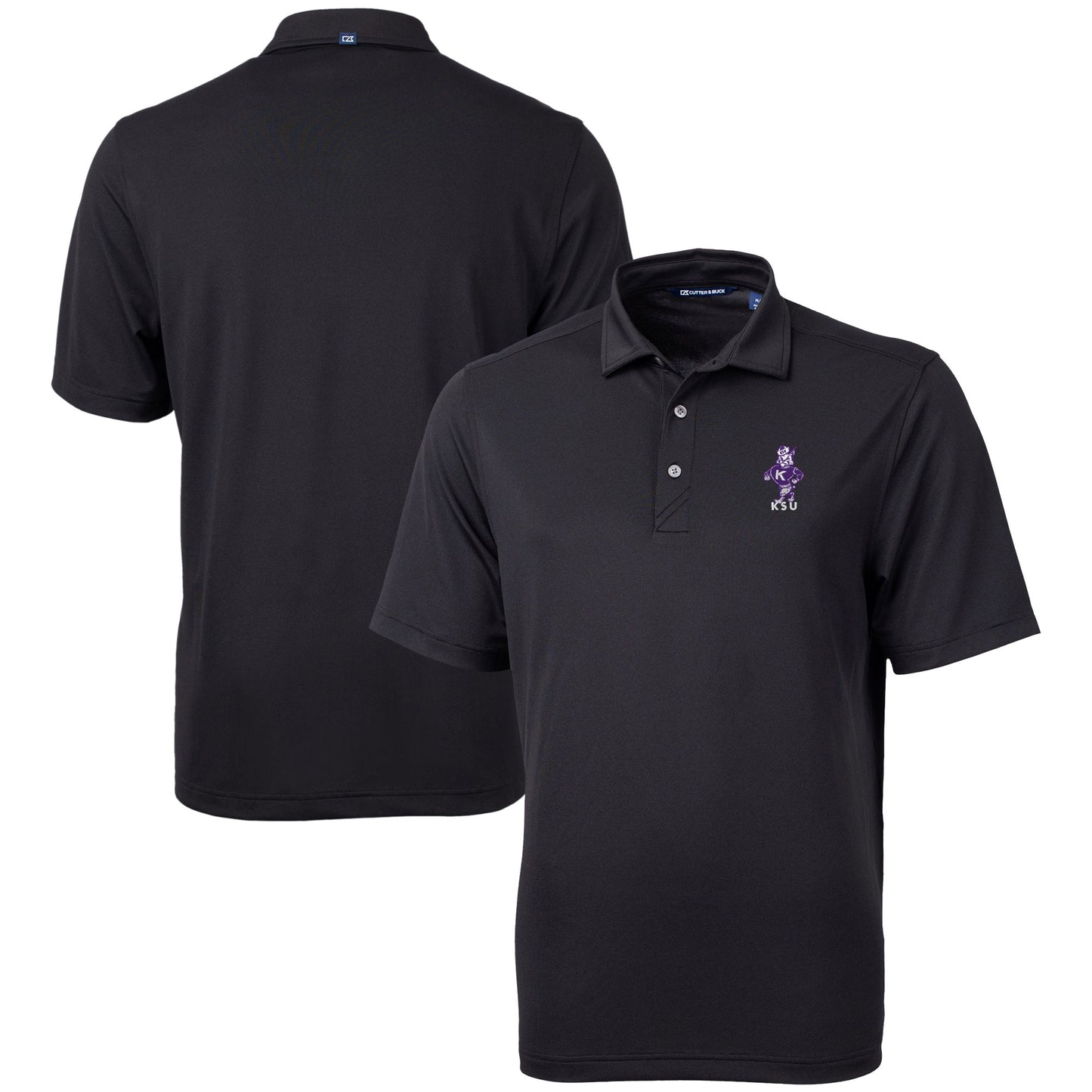 Men's Cutter & Buck  Black Kansas State Wildcats Vault DryTec Virtue Eco Pique Recycled Polo