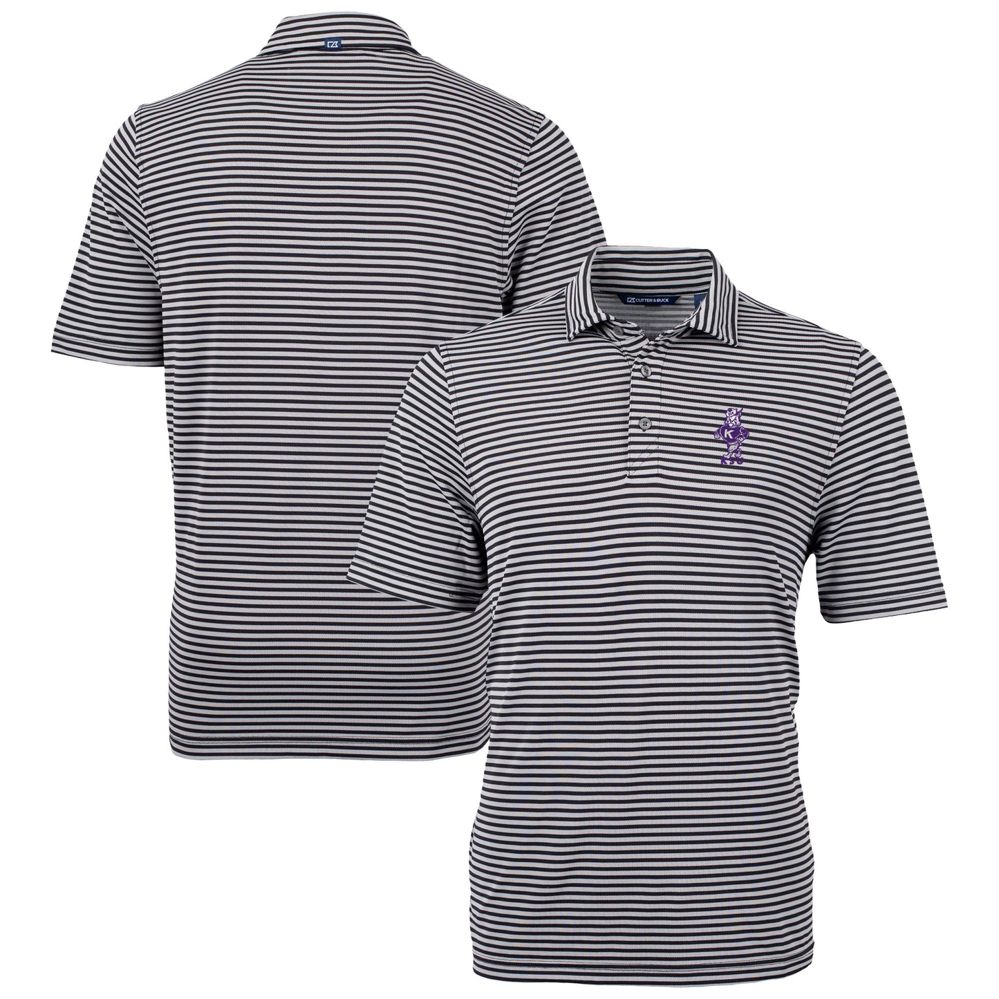 Men's Cutter & Buck  Black Kansas State Wildcats Vault DryTec Virtue Eco Pique Stripe Recycled Polo
