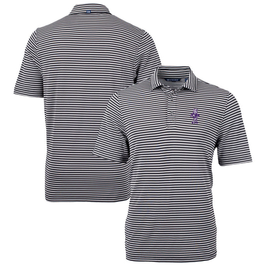 Men's Cutter & Buck  Black Kansas State Wildcats Vault DryTec Virtue Eco Pique Stripe Recycled Polo