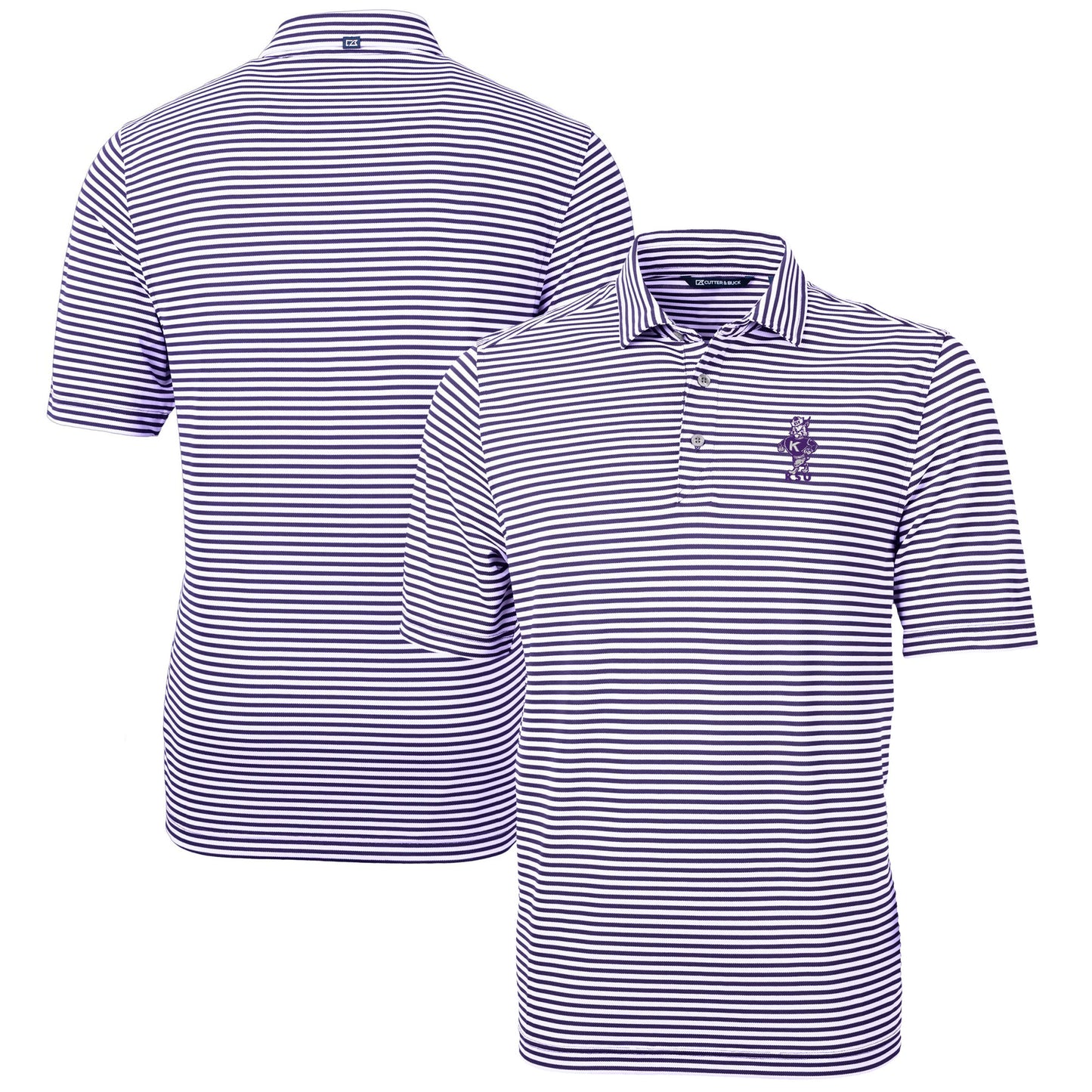 Men's Cutter & Buck  Purple Kansas State Wildcats Vault DryTec Virtue Eco Pique Stripe Recycled Polo