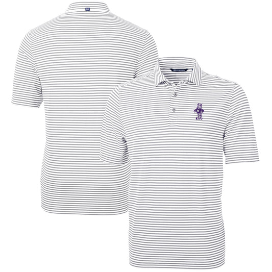 Men's Cutter & Buck  Gray Kansas State Wildcats Vault DryTec Virtue Eco Pique Stripe Recycled Polo