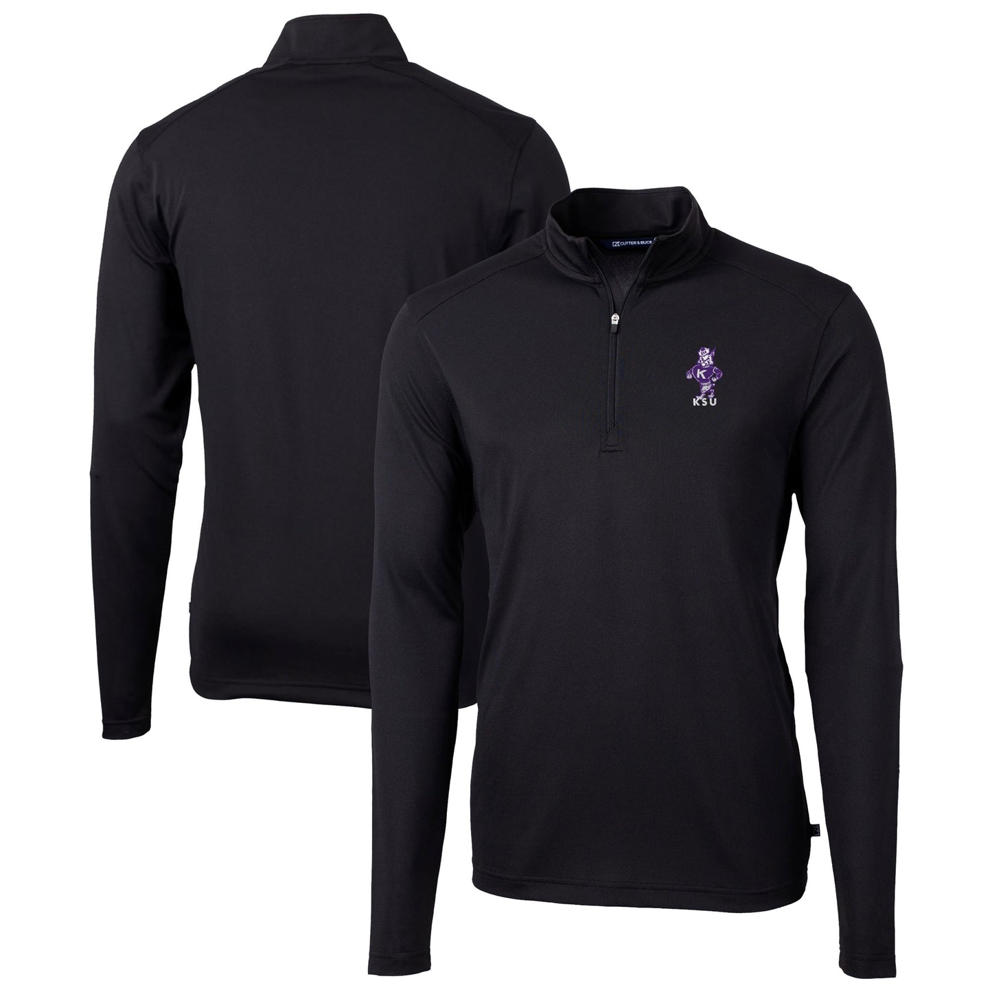 Men's Cutter & Buck  Black Kansas State Wildcats Vault DryTec Virtue Eco Pique Recycled Quarter-Zip Top