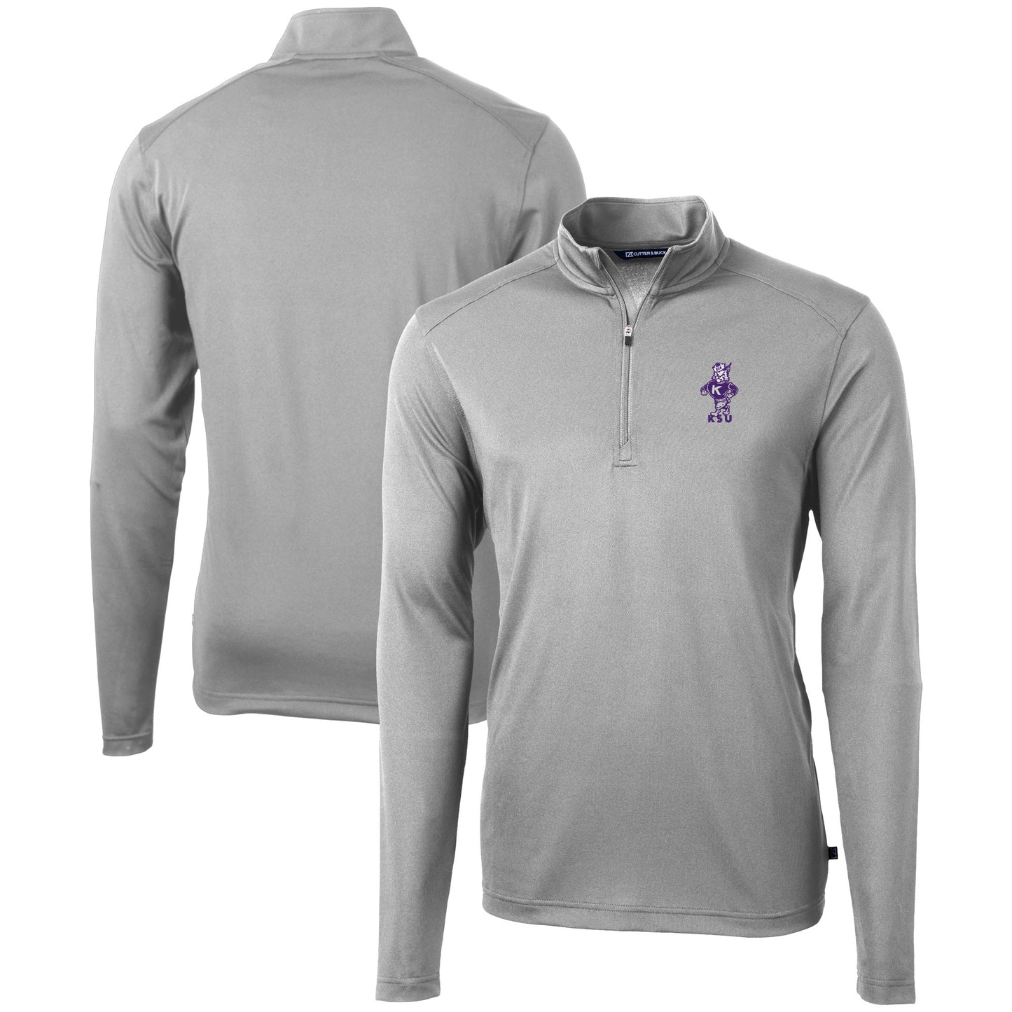 Men's Cutter & Buck  Gray Kansas State Wildcats Vault DryTec Virtue Eco Pique Recycled Quarter-Zip Top