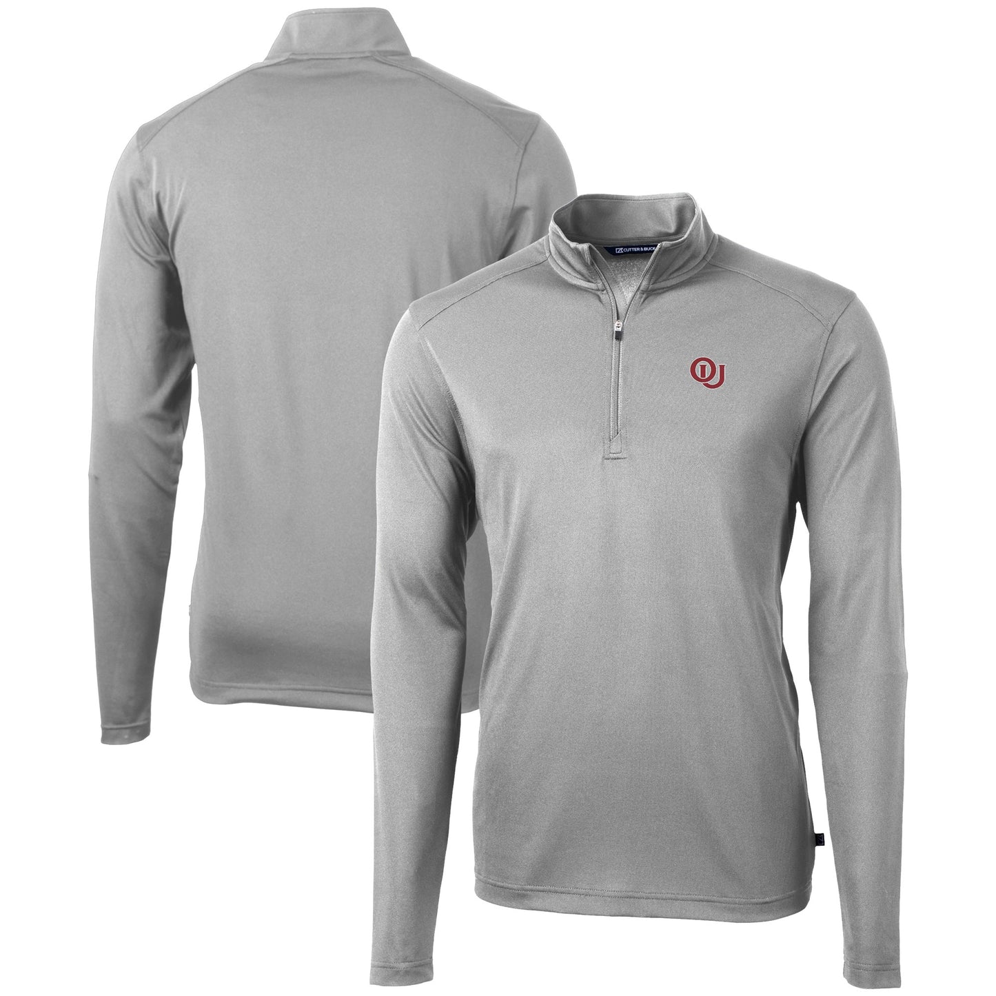 Men's Cutter & Buck  Gray Oklahoma Sooners Vault DryTec Virtue Eco Pique Recycled Quarter-Zip Top