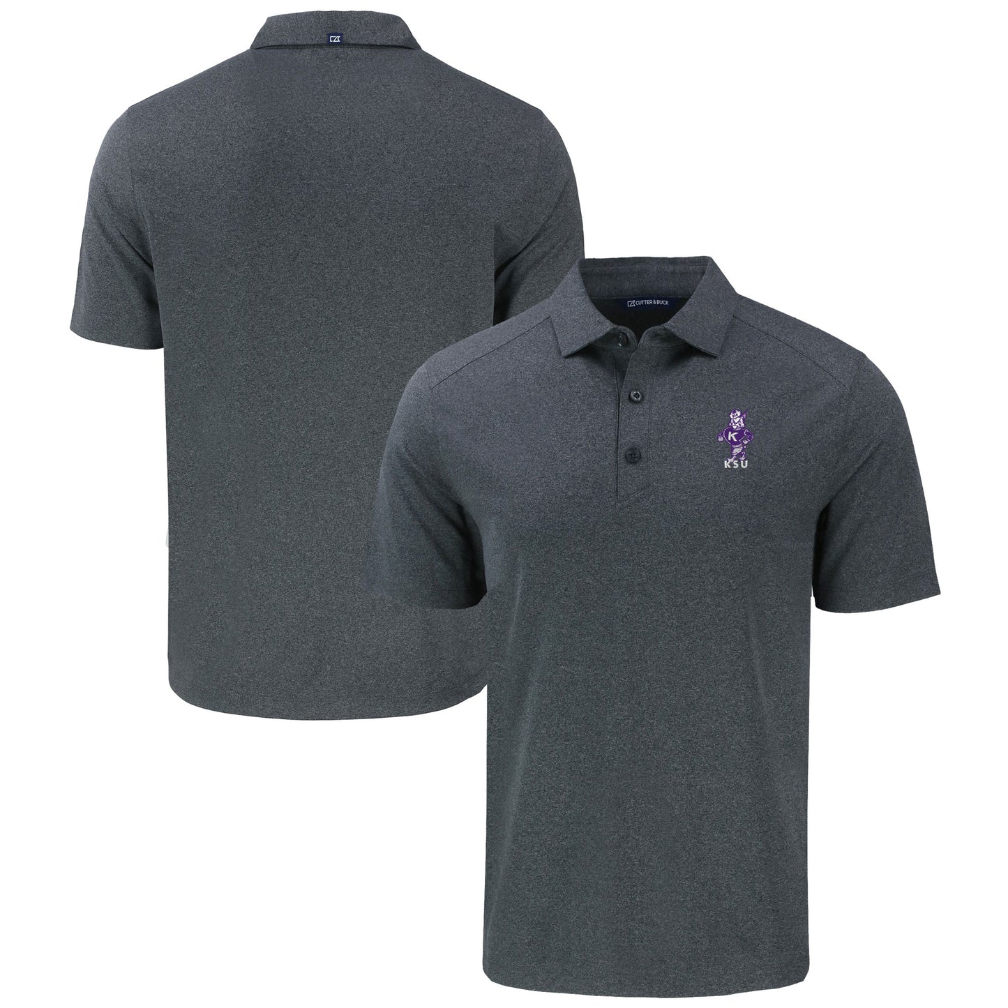 Men's Cutter & Buck  Heather Black Kansas State Wildcats Vault Forge Eco Stretch Recycled Polo