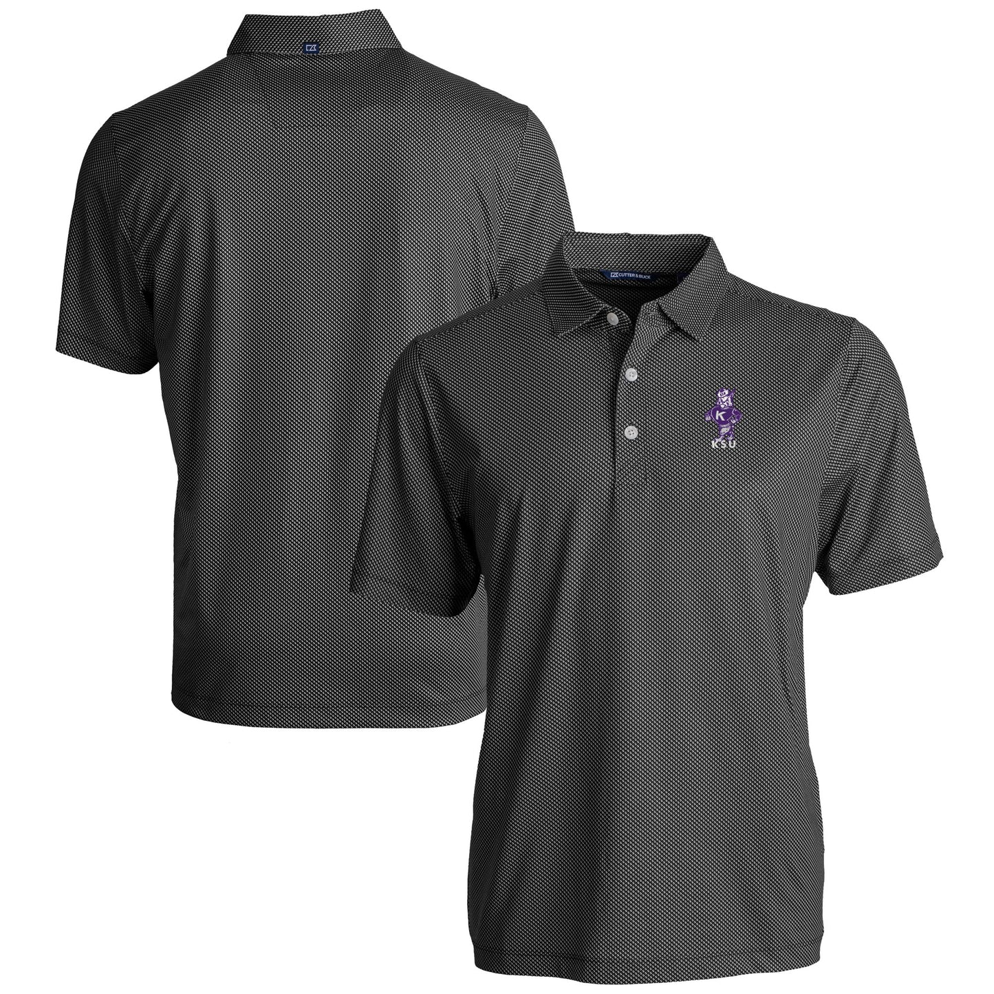 Men's Cutter & Buck  Black Kansas State Wildcats Vault Pike Eco Symmetry Print Stretch Recycled Polo
