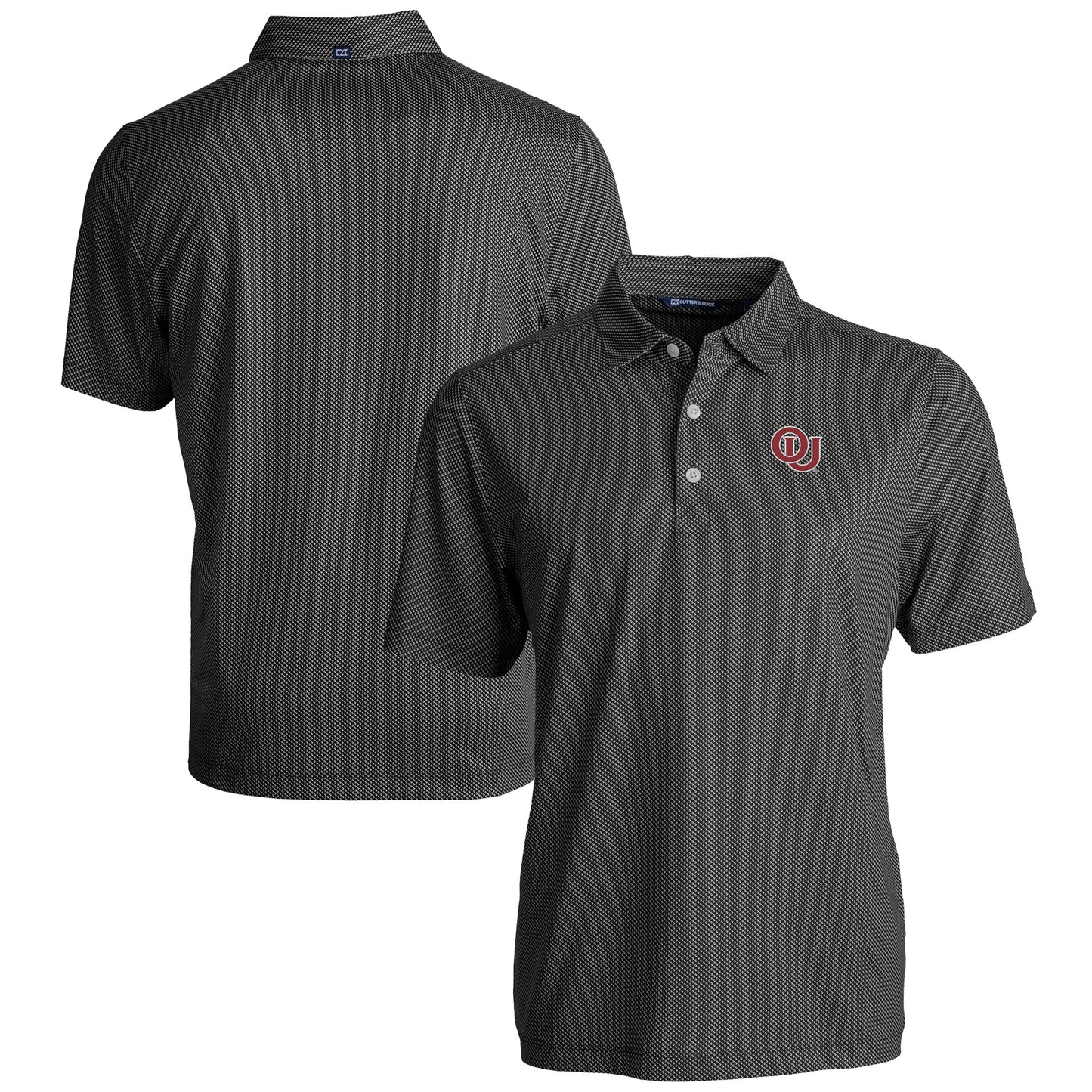 Men's Cutter & Buck  Black Oklahoma Sooners Vault Pike Eco Symmetry Print Stretch Recycled Polo