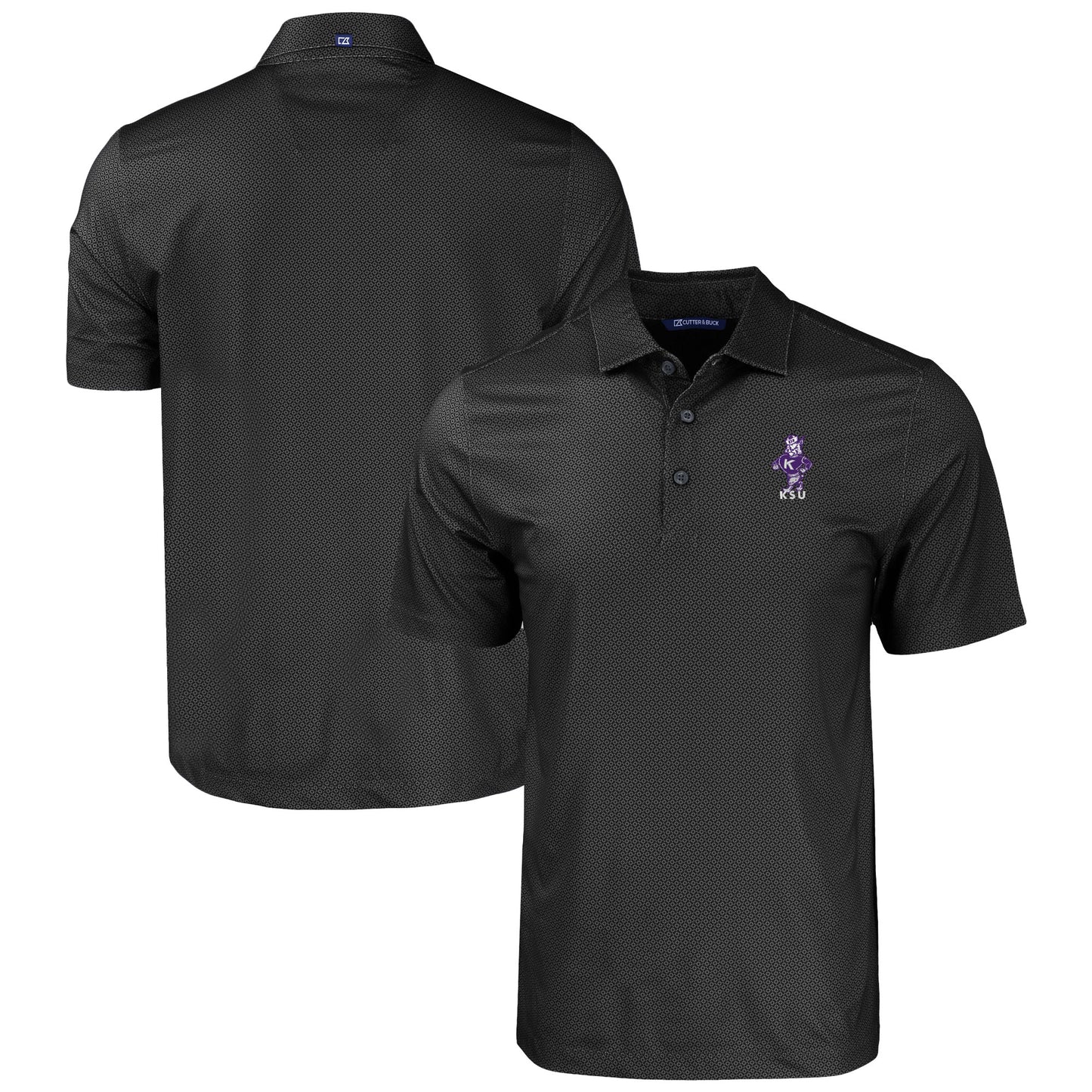 Men's Cutter & Buck  Black Kansas State Wildcats Pike Eco Tonal Geo Print Stretch Recycled Polo
