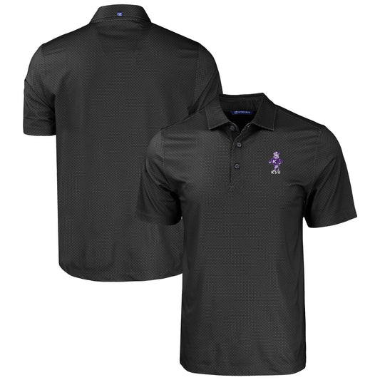 Men's Cutter & Buck  Black Kansas State Wildcats Pike Eco Tonal Geo Print Stretch Recycled Polo