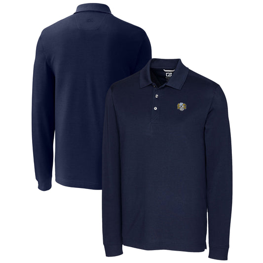 Men's Cutter & Buck  Navy North Carolina Tar Heels Advantage Tri-Blend Pique Long Sleeve DryTec Polo