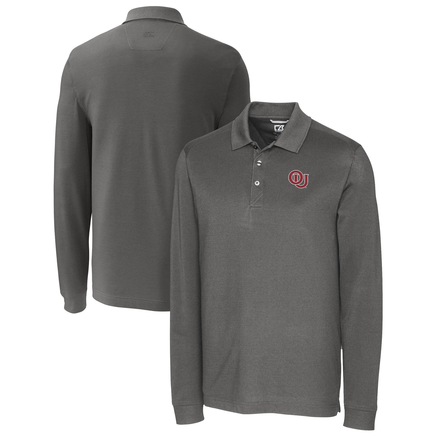 Men's Cutter & Buck  Gray Oklahoma Sooners Advantage Tri-Blend Pique Long Sleeve DryTec Polo