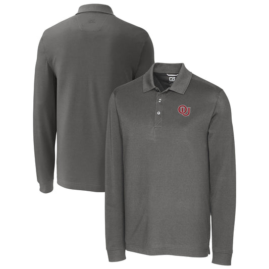 Men's Cutter & Buck  Gray Oklahoma Sooners Advantage Tri-Blend Pique Long Sleeve DryTec Polo