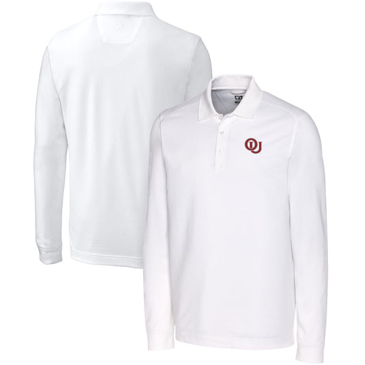Men's Cutter & Buck  White Oklahoma Sooners Advantage Tri-Blend Pique Long Sleeve DryTec Polo