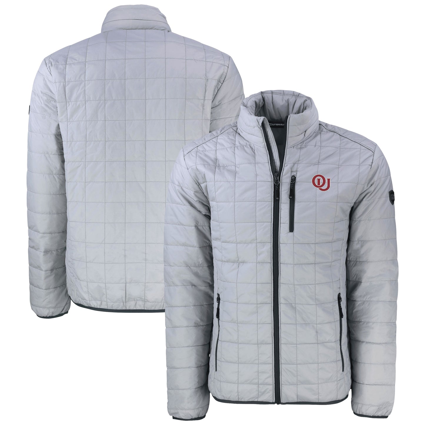 Men's Cutter & Buck  Gray Oklahoma Sooners Vault Rainier PrimaLoft Eco Insulated Full-Zip Puffer Jacket