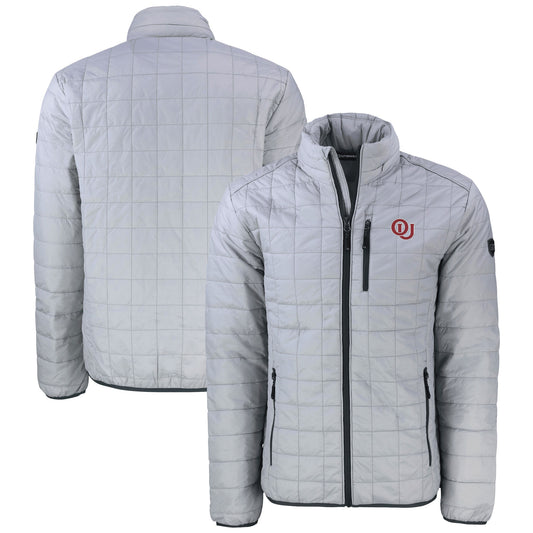 Men's Cutter & Buck  Gray Oklahoma Sooners Vault Rainier PrimaLoft Eco Insulated Full-Zip Puffer Jacket