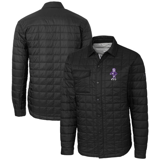 Men's Cutter & Buck  Black Kansas State Wildcats Vault Rainier PrimaLoft Eco Insulated Quilted Button-Up Shacket