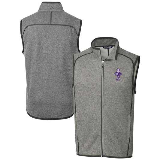 Men's Cutter & Buck  Heather Gray Kansas State Wildcats Vault Mainsail Sweater Knit Fleece Full-Zip Vest