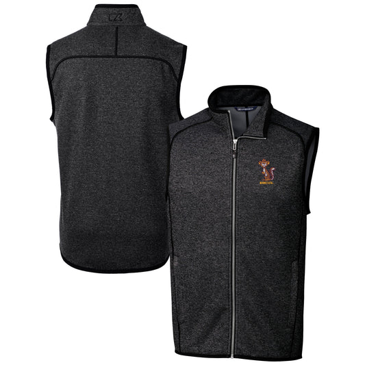 Men's Cutter & Buck  Heather Charcoal Minnesota Golden Gophers Vault Mainsail Sweater Knit Fleece Full-Zip Vest