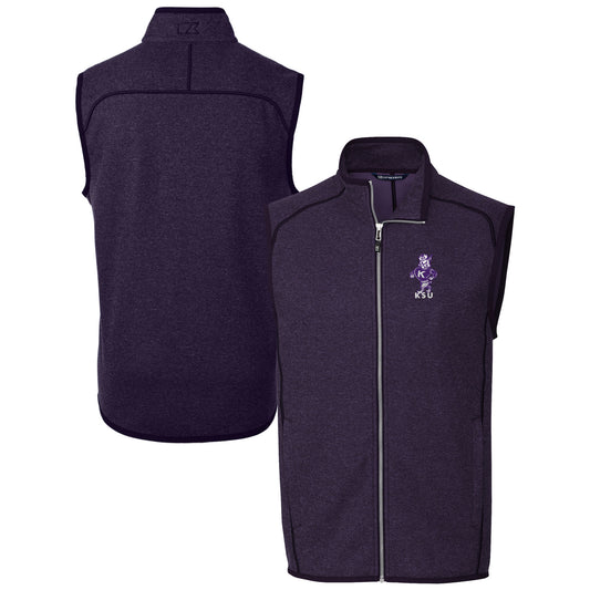 Men's Cutter & Buck  Heather Purple Kansas State Wildcats Vault Mainsail Sweater Knit Fleece Full-Zip Vest