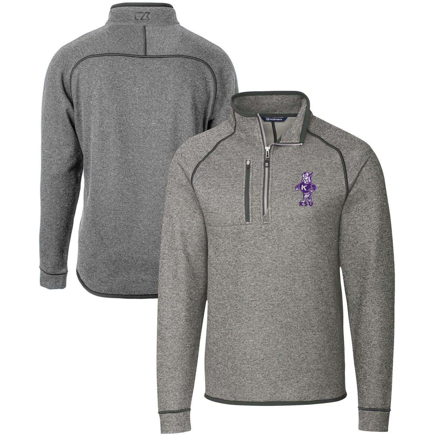 Men's Cutter & Buck  Heather Gray Kansas State Wildcats Vault Mainsail Sweater-Knit Raglan Half-Zip Jacket