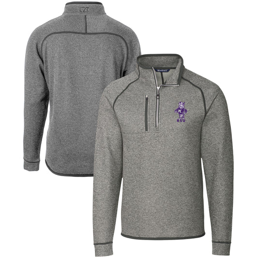 Men's Cutter & Buck  Heather Gray Kansas State Wildcats Vault Mainsail Sweater-Knit Raglan Half-Zip Jacket