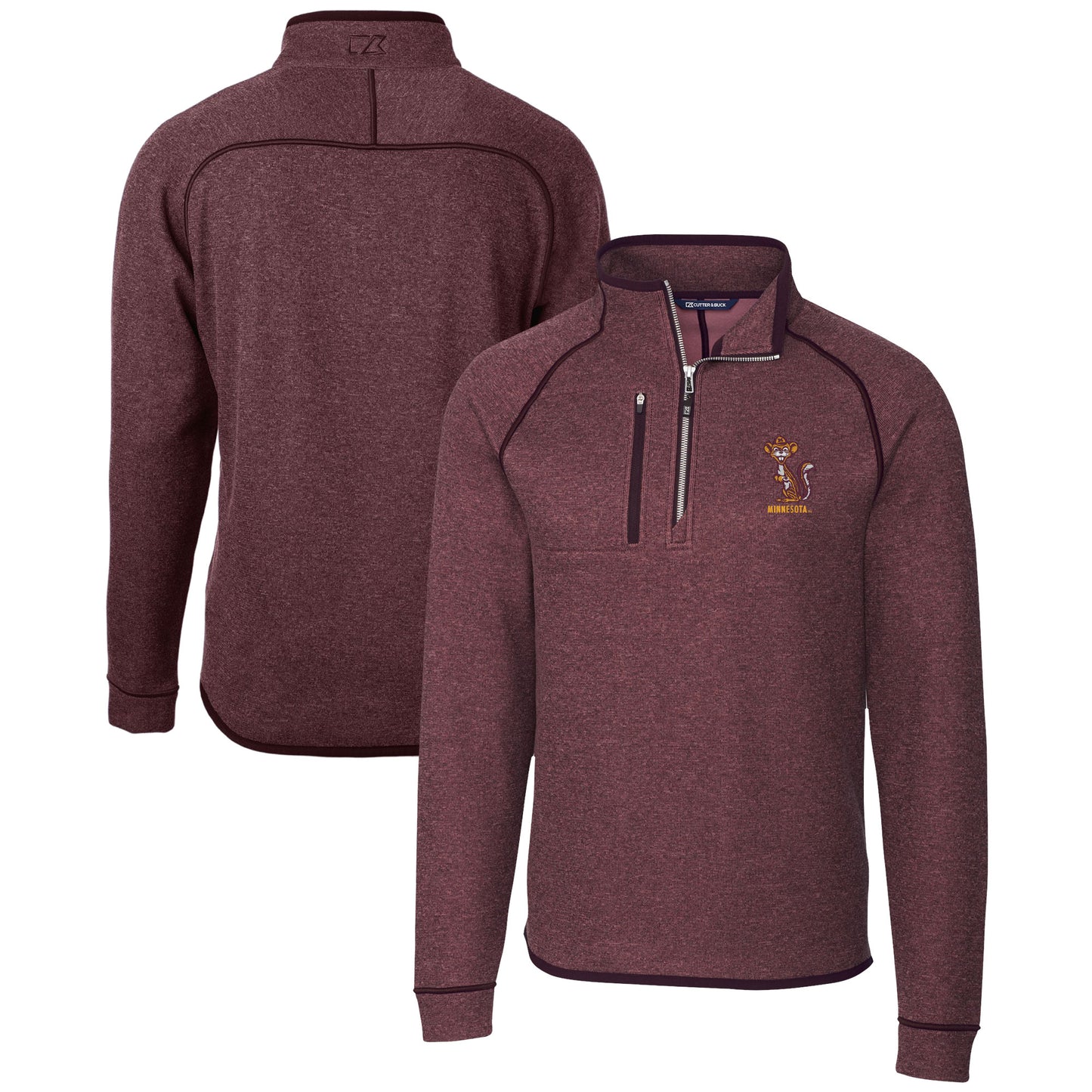 Men's Cutter & Buck  Heather Maroon Minnesota Golden Gophers Vault Mainsail Sweater-Knit Raglan Half-Zip Jacket