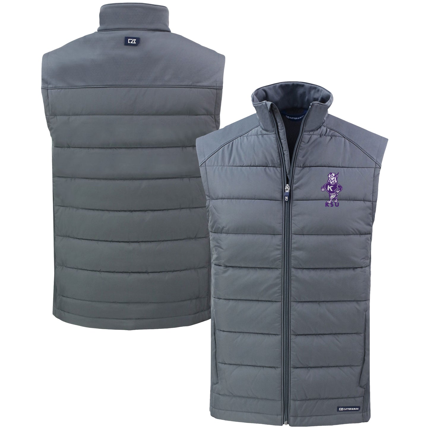 Men's Cutter & Buck  Gray Kansas State Wildcats Vault Evoke Hybrid Eco Softshell Recycled Full-Zip Vest