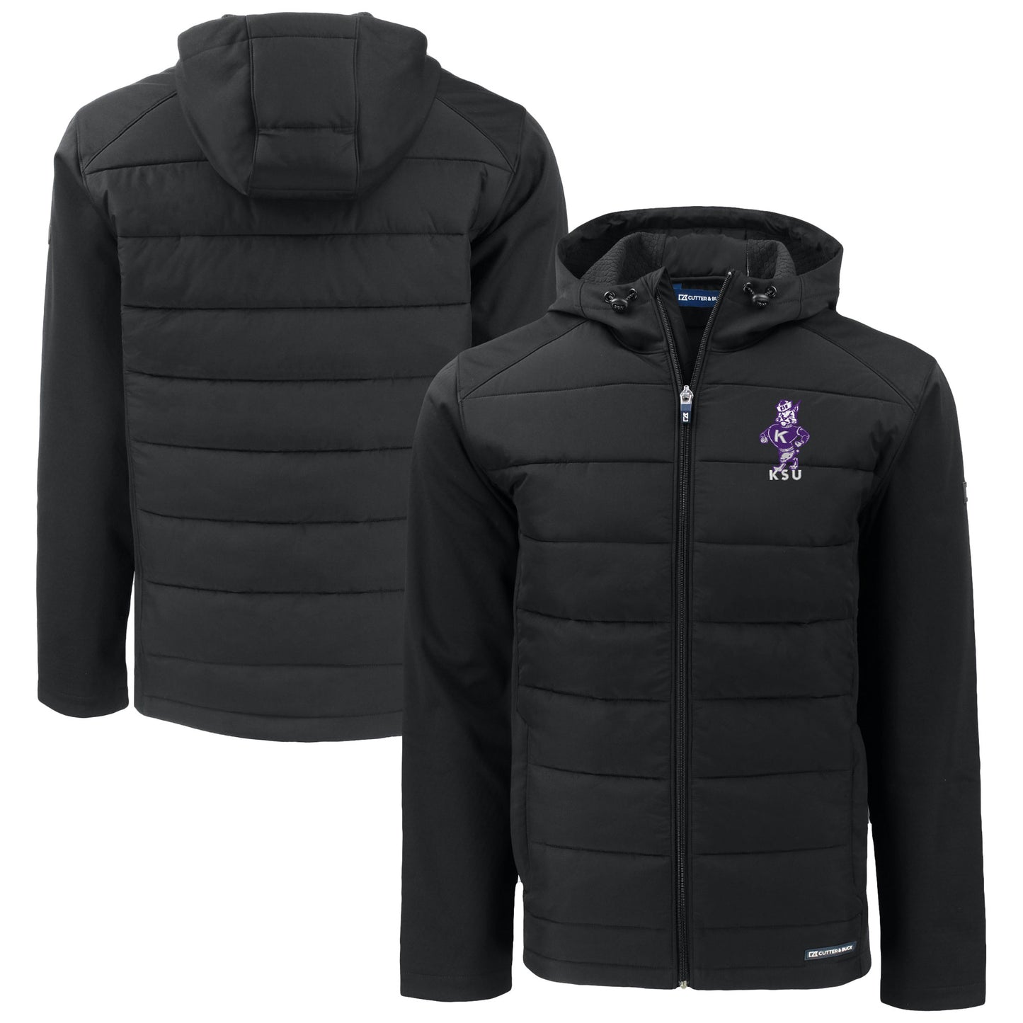 Men's Cutter & Buck  Black Kansas State Wildcats Vault Evoke Hybrid Eco Softshell Recycled Full-Zip Hooded Jacket