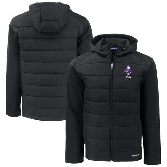 Men's Cutter & Buck  Black Kansas State Wildcats Vault Evoke Hybrid Eco Softshell Recycled Full-Zip Hooded Jacket