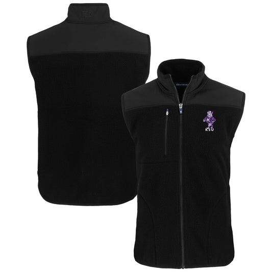 Men's Cutter & Buck  Black Kansas State Wildcats Vault Cascade Eco Sherpa Fleece Full-Zip Vest