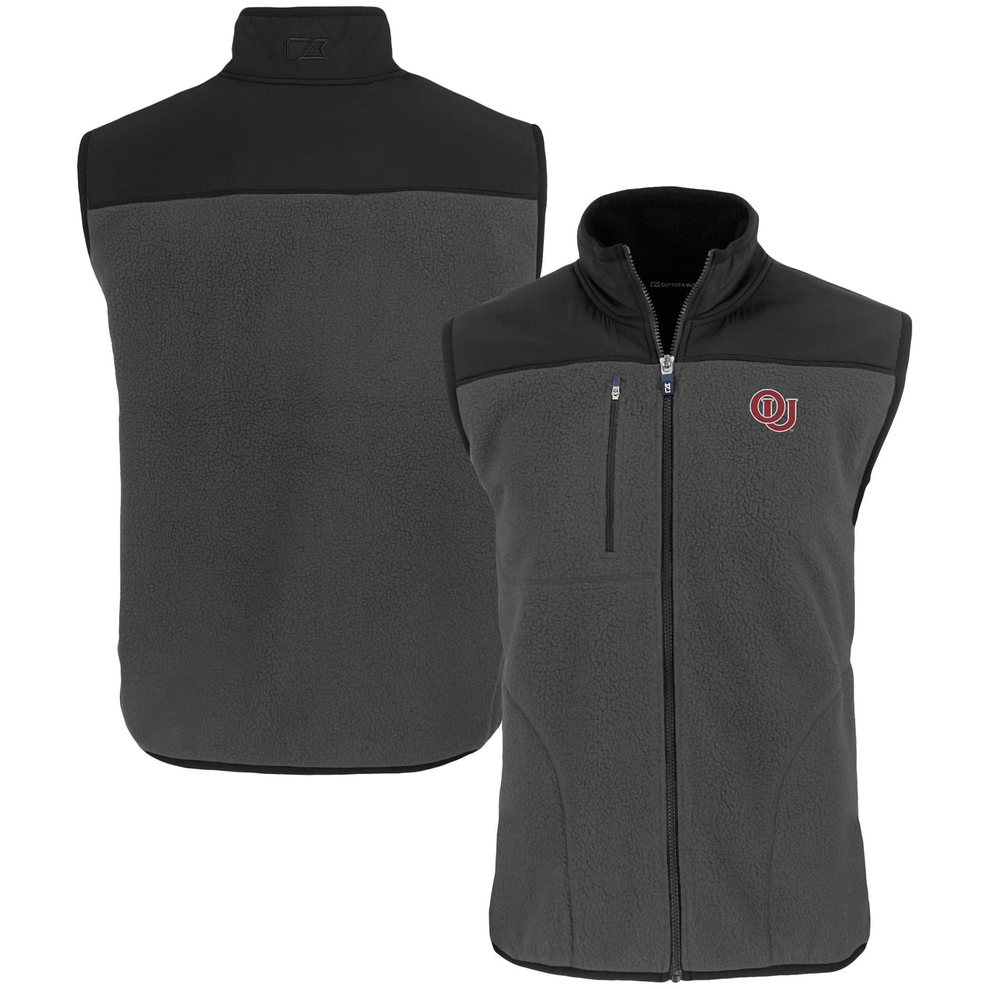 Men's Cutter & Buck  Gray Oklahoma Sooners Vault Cascade Eco Sherpa Fleece Full-Zip Vest