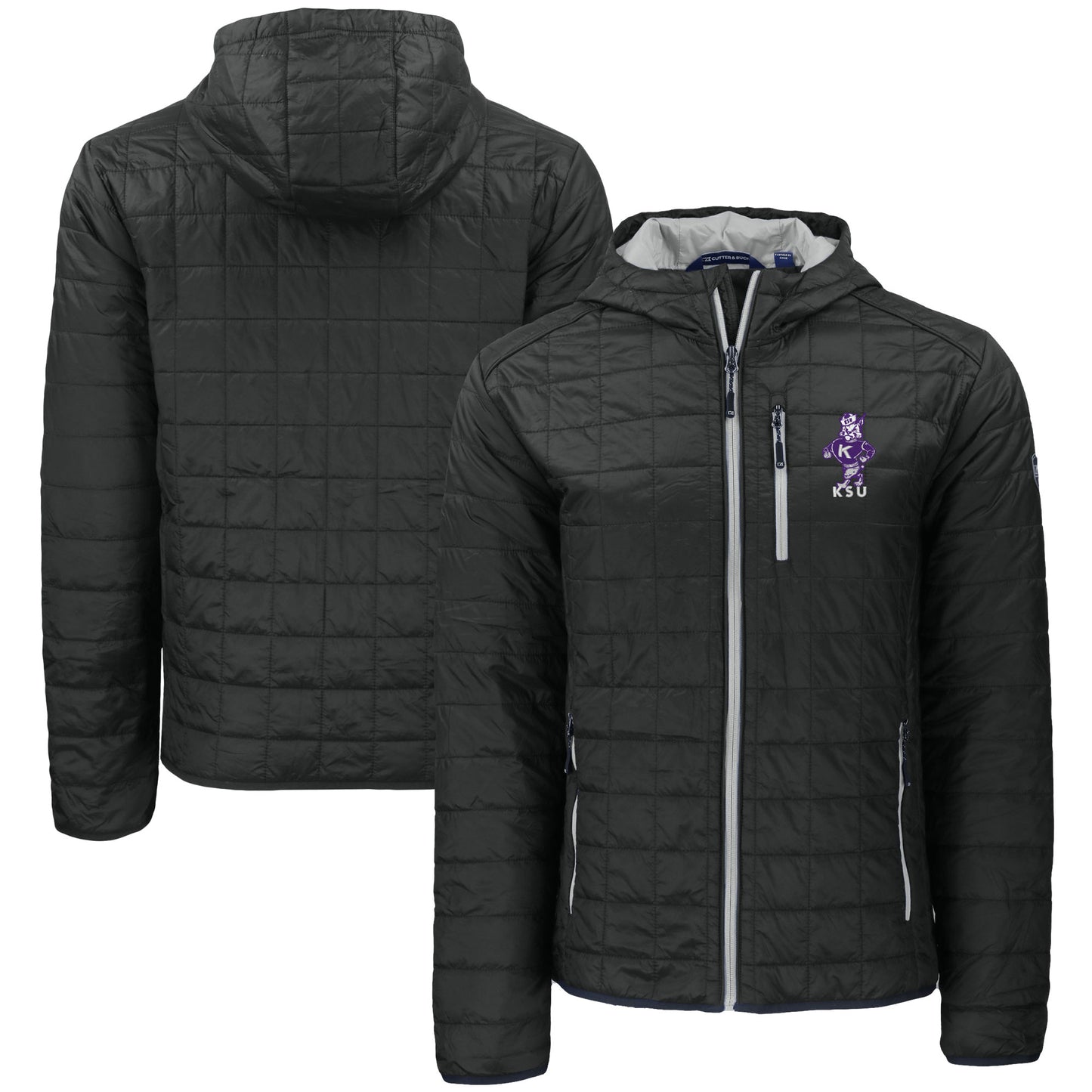 Men's Cutter & Buck  Black Kansas State Wildcats Vault Rainier Primaloft Eco Full-Zip Hooded Jacket