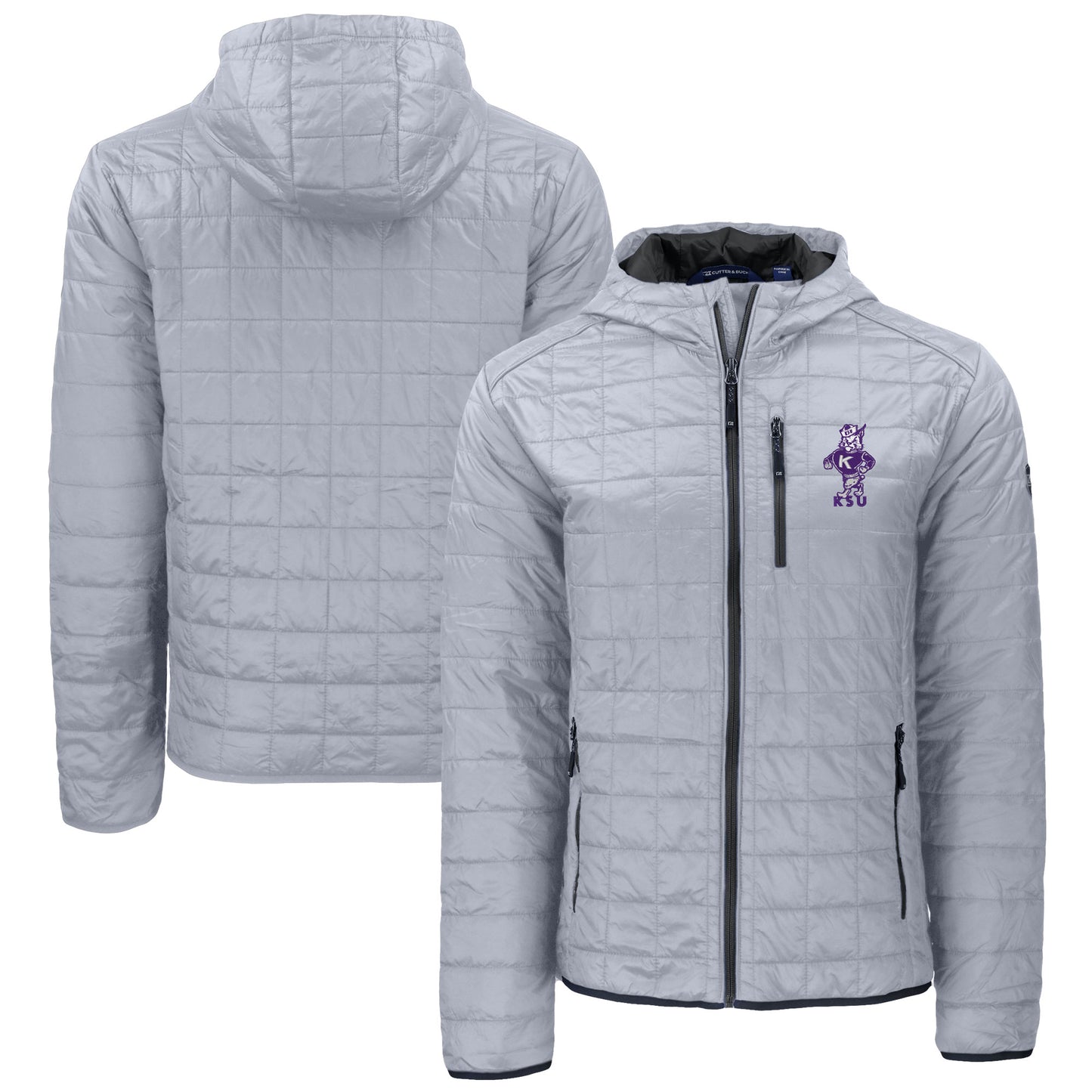 Men's Cutter & Buck  Gray Kansas State Wildcats Vault Rainier Primaloft Eco Full-Zip Hooded Jacket