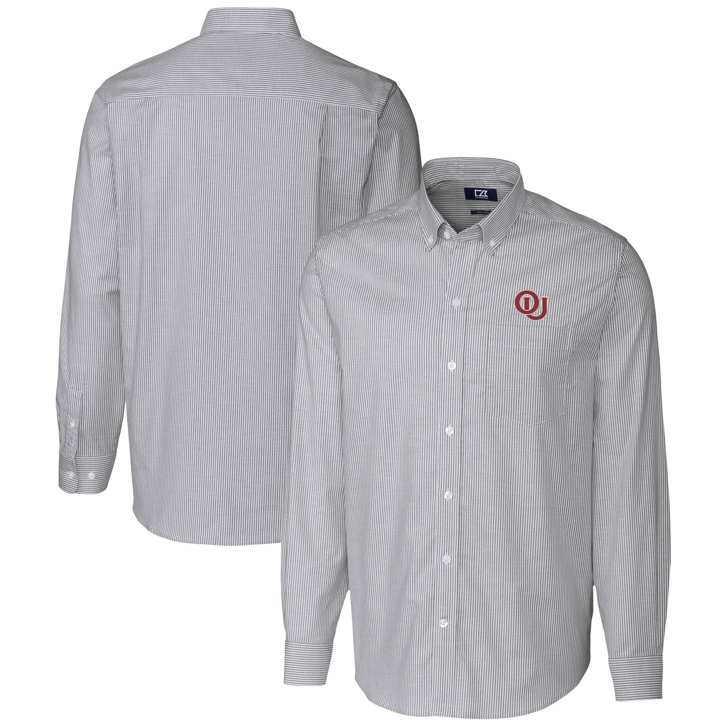 Men's Cutter & Buck  Charcoal Oklahoma Sooners Vault Striped Stretch Oxford Long Sleeve Dress Shirt