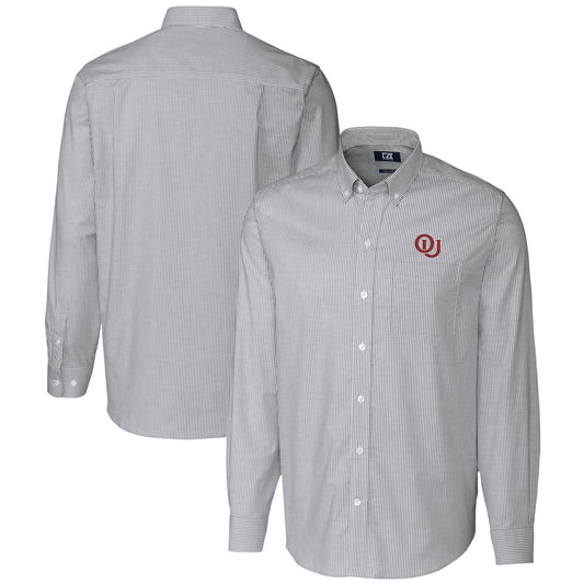 Men's Cutter & Buck  Charcoal Oklahoma Sooners Vault Striped Stretch Oxford Long Sleeve Dress Shirt