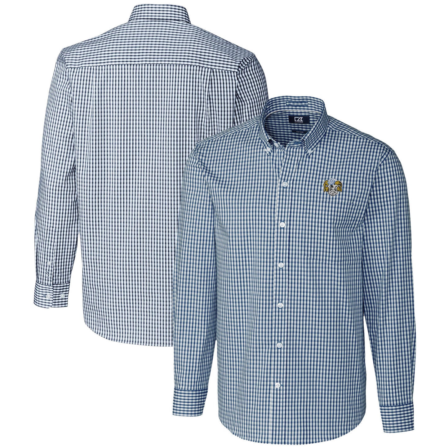 Men's Cutter & Buck  Navy North Carolina Tar Heels Vault Easy Care Stretch Gingham Long Sleeve Dress Shirt